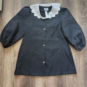 MARBLE Black and White Scalloped Top